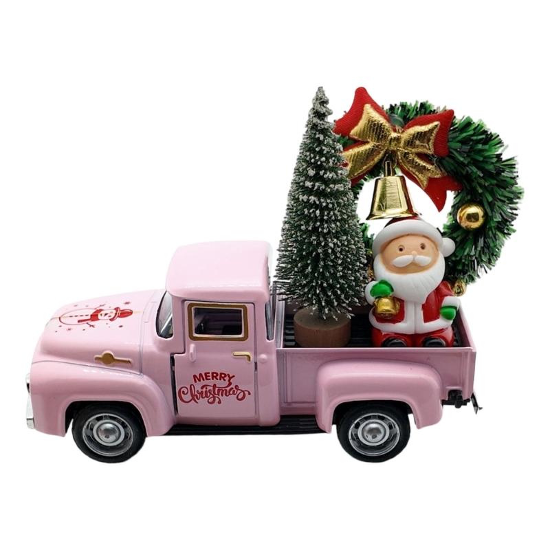 Christmas Farmhouse Truck Decors Metal Farm Pickup Truck Decors with Wreath/Tree Table Centerpieces Home Decoration