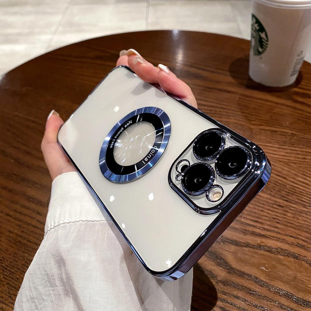 Luxury Electroplated Magnetic Mobile Phone Case for iPhone 11 12 13 14 15 16 Pro Max Back Cover with Lens Film Protection