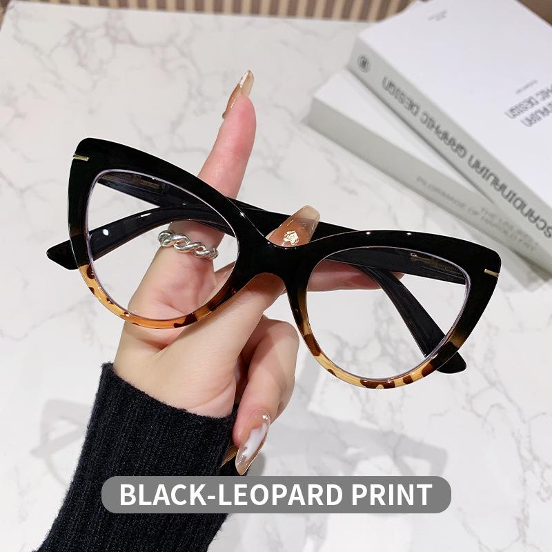 Damenmode Cat-Eye Blaulichtfilter Lesebrille mit großem Rahmen und hochauflösender Klarglaslinse