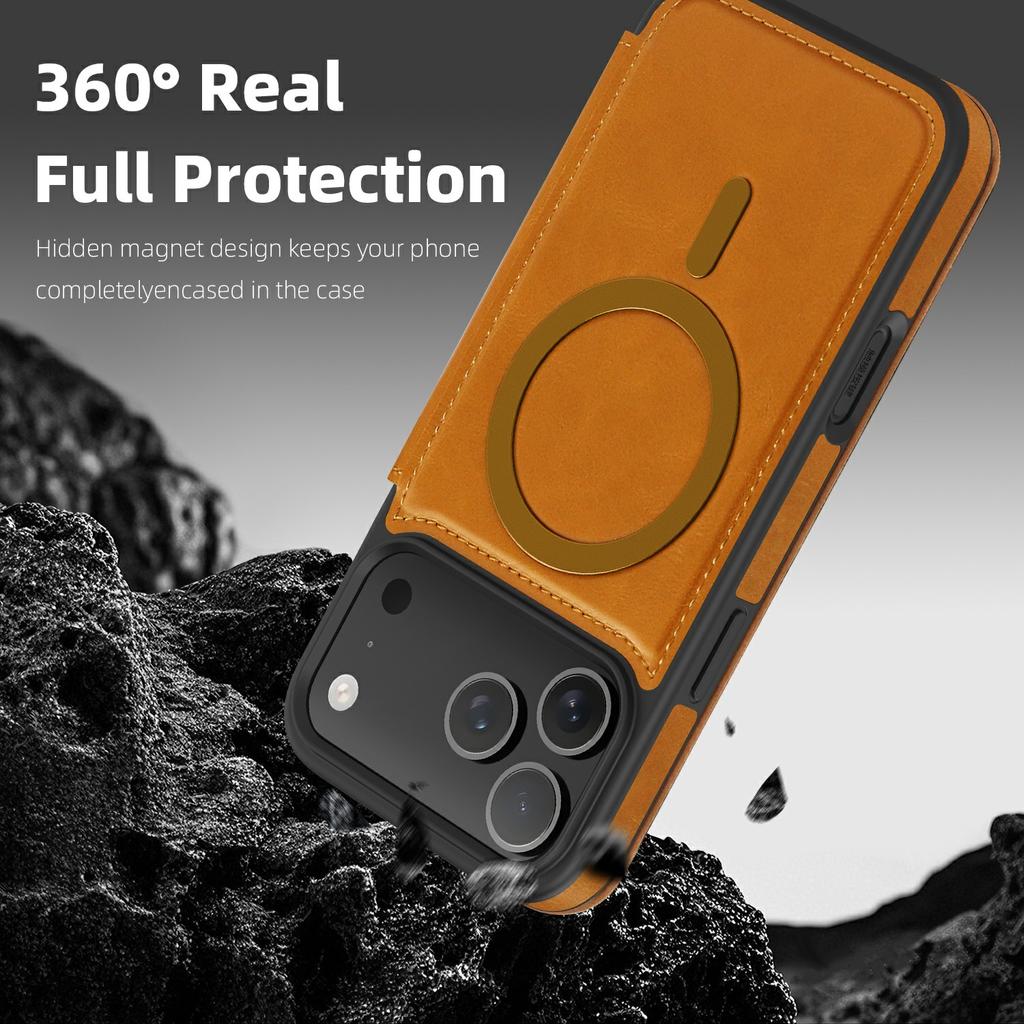 For iPhone 17 Pro Max Case Compatible with MagSafe RFID Blocking Card Holder Leather Phone Cover