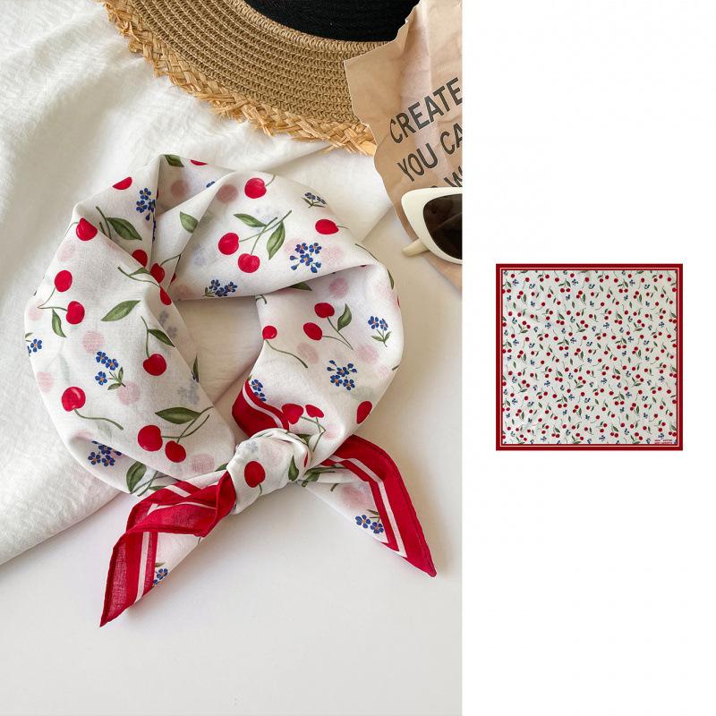 Atmosphere Cotton Silk Scarf Small Floral Square Scarf Headscarf High Sense Versatile Cotton And Linen Printed Square Scarf Silk Scarf Women