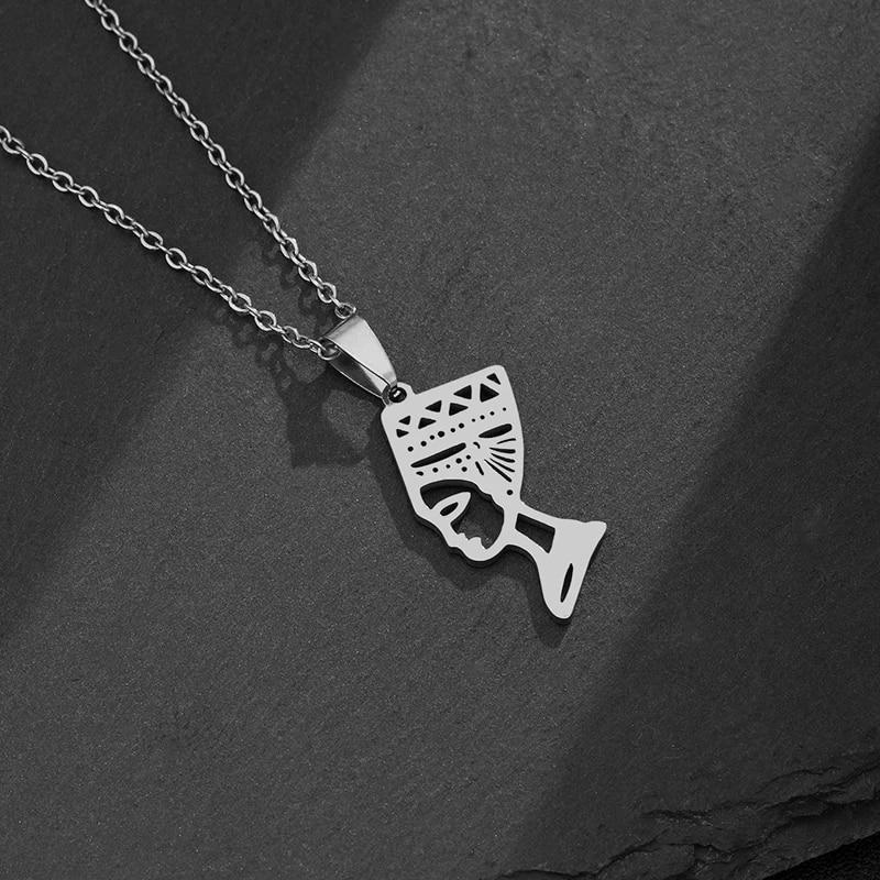SONYA Egyptian Queen Nefertiti Pendant Necklaces Women Jewelry Silver Color/Gold Color Stainless Steel Jewellery African