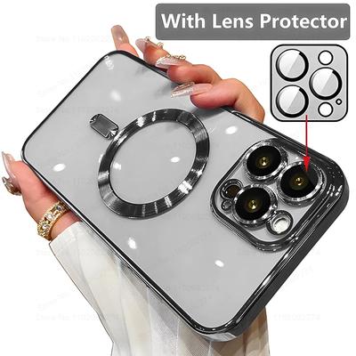 Pour Étuis de Chargement Sans Fil Magnétiques Magsafe pour iPhone 15 14 13 12 11 Pro Max Plus Protecteur d'Objectif d'Appareil Photo Couverture Souple Accessoires