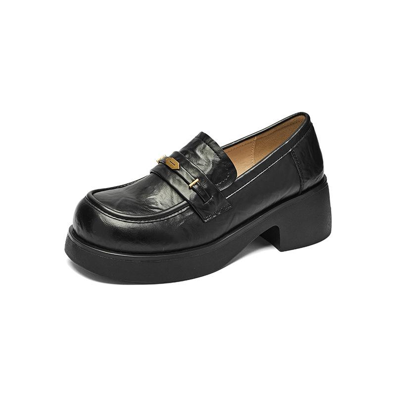 Augustine loafers women's 2025 new autumn platform black British style small leather shoes commuter casual shoes
