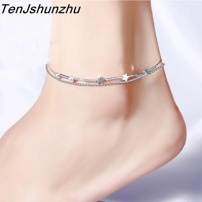 Gioielli Moda Argento Sterling 925 Prevenzione Allergie Stelle Perline Rotonde e Cavigliere a Stella per Donne Migliori Regali