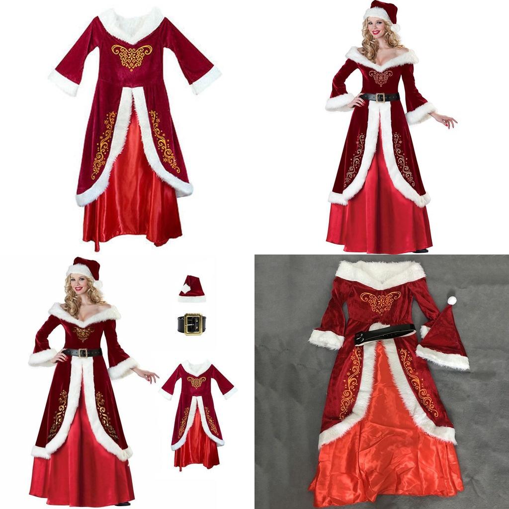 Soft Corduroy Christmas Santa Claus Costume Dress For Women With Stylish Accessories