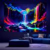 1 waterfall and rainbow forest night fluorescent tapestry,  natural landscape polyester ultraviolet black light tapestry