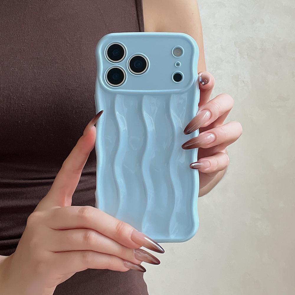 

Милый чехол для телефона однотонный с узором «водная рябь» для iPhone 13 14 15 16 17 Pro Max, с волнистыми краями, противоударный, с мягкой задней крышкой iPhone17