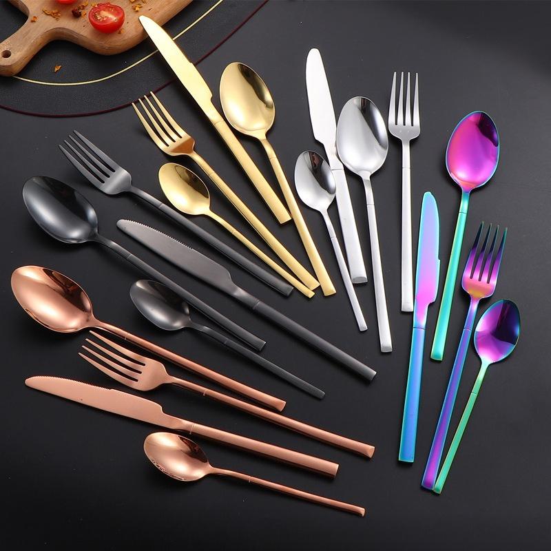 Stainless steel tableware, Knight series set, 24 piece Western style steak knife, fork, spoon set, gift box light luxury