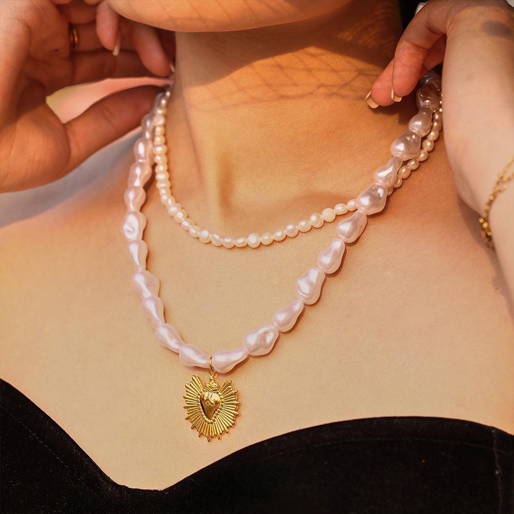 Ozean-Serie, Perle, Seestern, Mehrfach-Accessoire Schlüsselbein-Kette, Modisch, Leichter Luxus, Strand-Stil