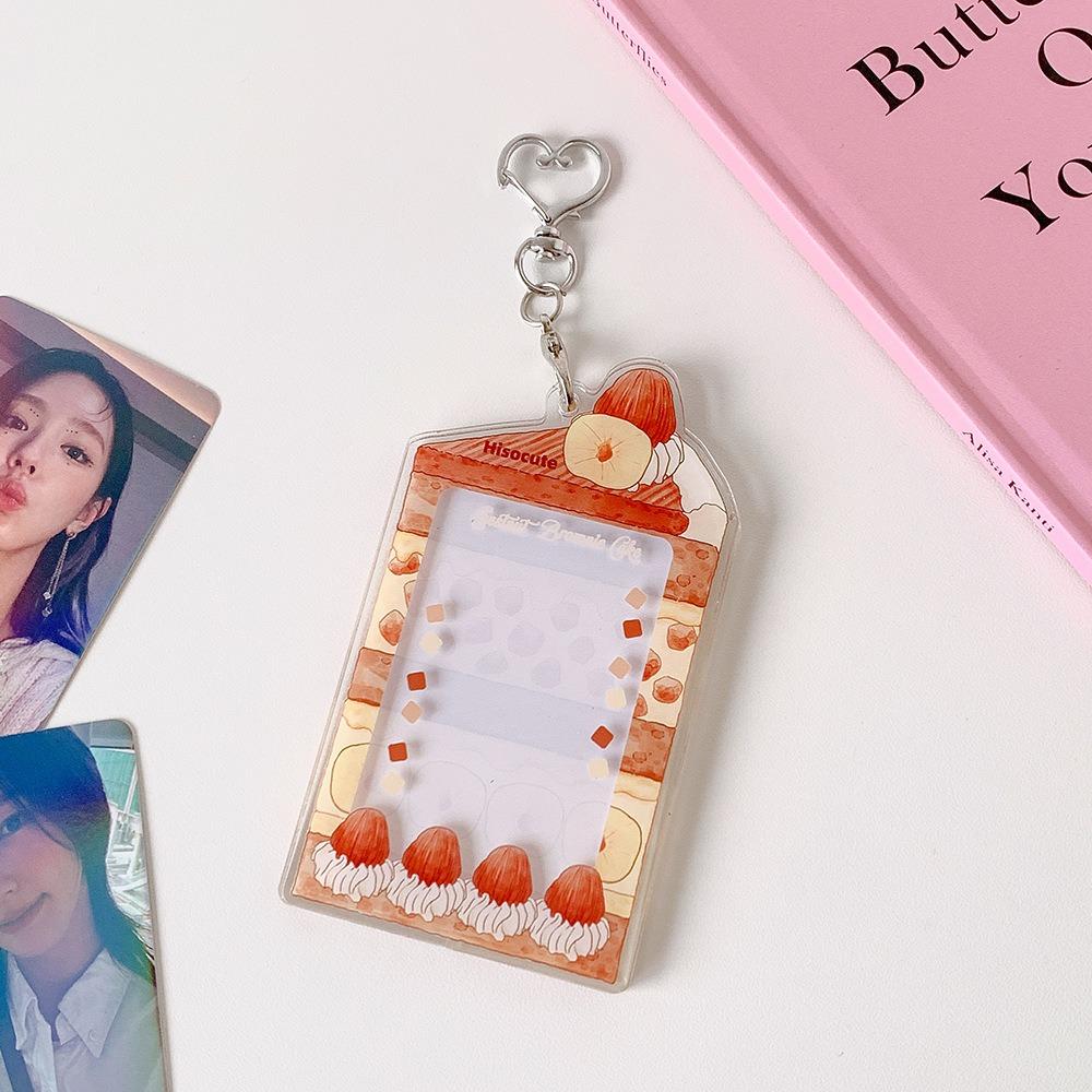 Acrylic Kpop Photocard Holder Keychain 3 Inch Cake Dessert Shape Campus Card Protective Case Transparent