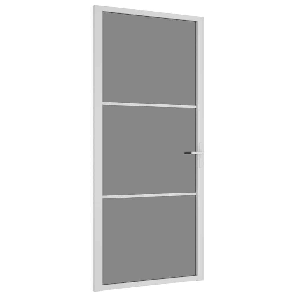 Interior Door 93x201.5 cm White Tempered Glass and Aluminum