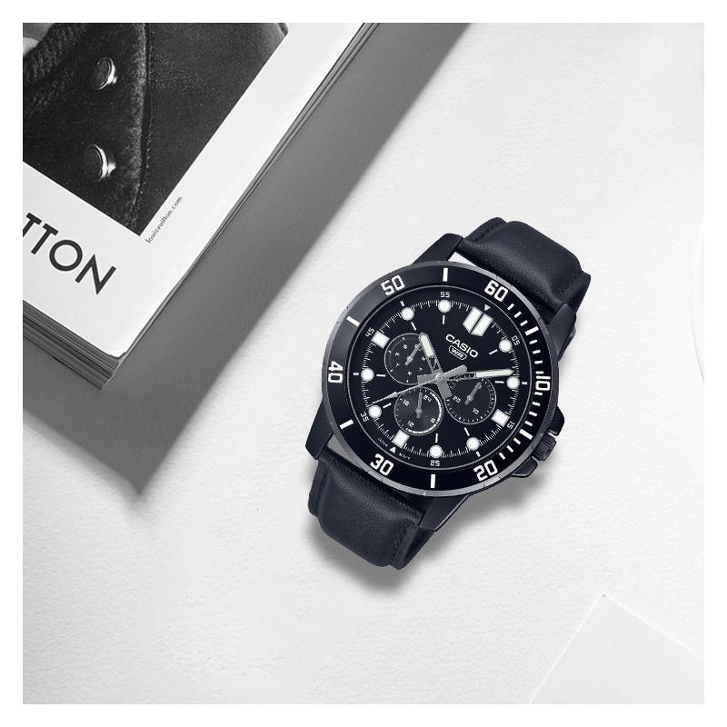 Casio STANDARD Series Classic Simple Exquisite Fashion Black Waterproof Quartz Movement Leather Strap Japanese and Korean Watch Men's MTP-VD300BL-1E