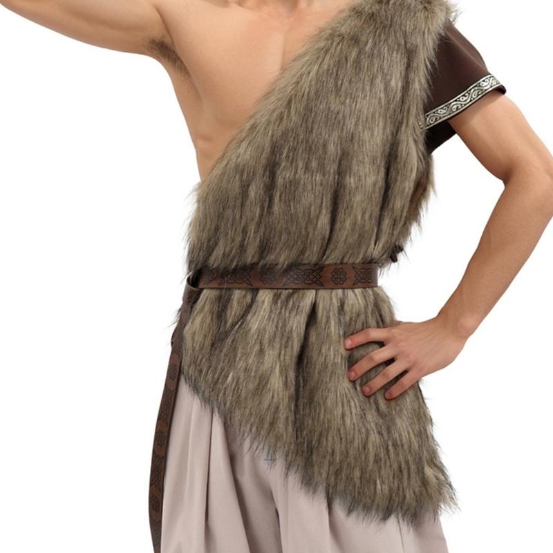 Men Vikinges Vest Medieval Faux Furs Waistcoat Coat Outwear Warriour Renaissances LARP Cosplay Costume for Halloween