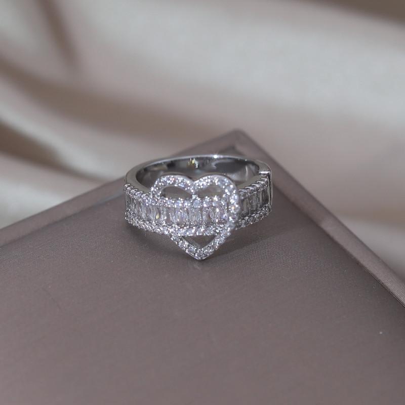 14K Gold Plating Luxury Love Zircon Ring Korea New Design Fashion Zircon Elegant Women's Party Opening Adjustable Accessories