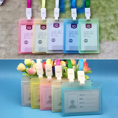 Bolso de plástico rígido para cartão de identificação, crachá de crédito, porta-etiqueta de nome, alça de pescoço