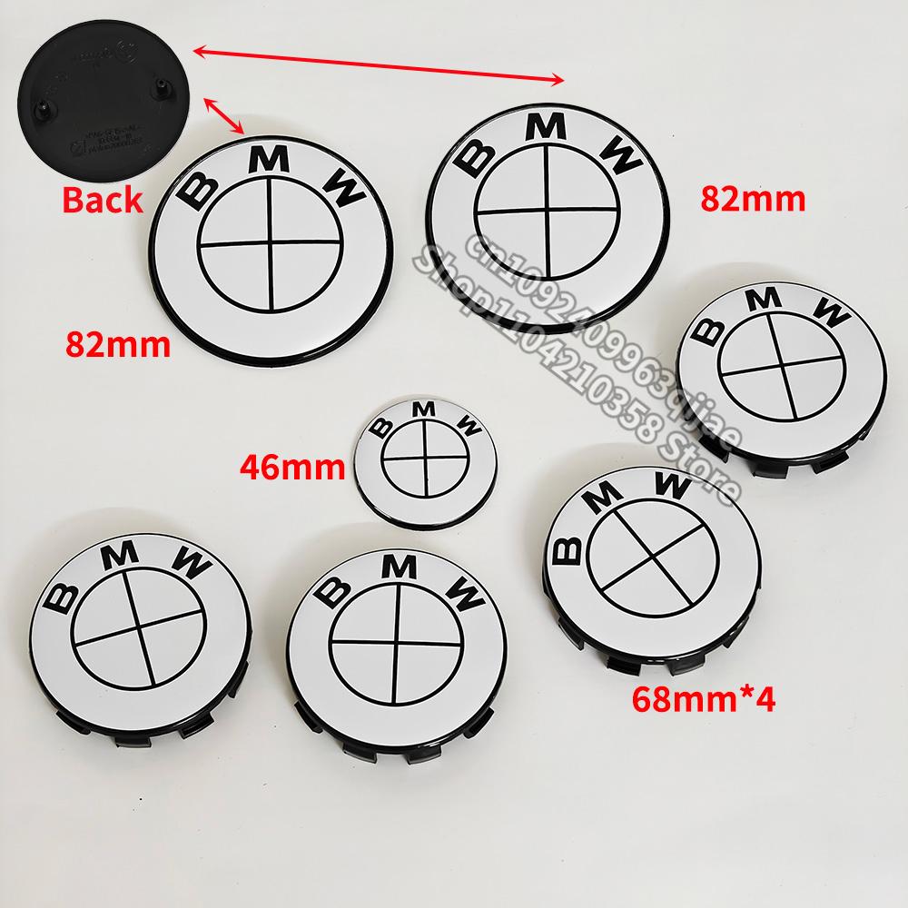 Plné bílé logo na auto Přední emblém na kapotu 82 mm + Zadní znak 74 mm + Krytka náboje kola 68 mm/56 mm + Samolepka na volant 45 mm Pro všechny BMW