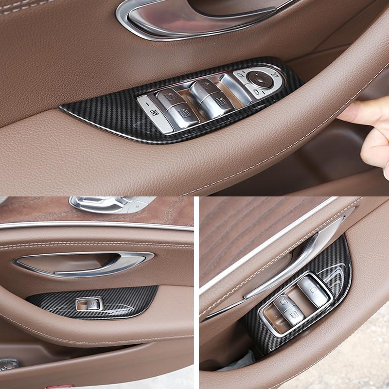 Carbon Fiber Silver Inner Door Armrest Window Lift Switch Button Cover Trim For Mercedes Benz E Class W213 2016- Car