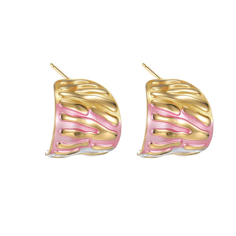 C-Form Unregelmäßige Linie Tropföl Ohrringe, 18 Karat Gold, Colorblock, Elegant & Vielseitig für Damen