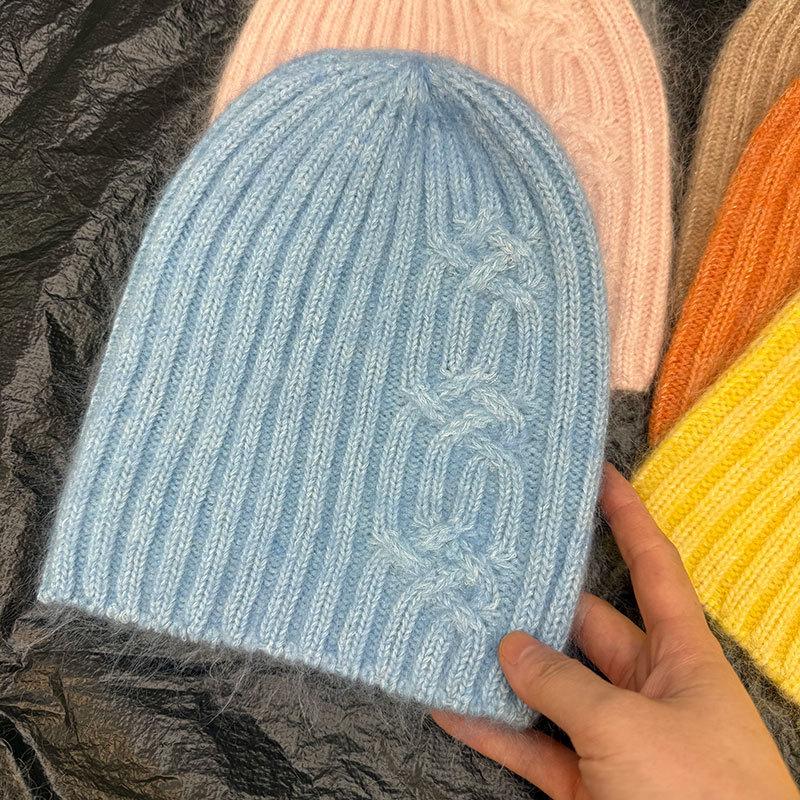 Mohair wool fleece knitted hat women's new autumn and winter fashion show face small versatile big head circumference cold hat