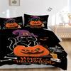 3pcs Trick or Treat Cat & Pumpkin Halloween Bedding Set - Includes Quilt Cover and Pillowcases, Suitable for All Seasons, Machine Washable -