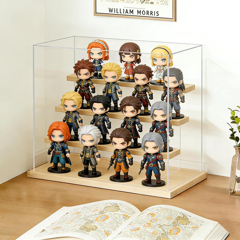 PakOne Drewniana Figurka Kolekcjonerska Przechowywanie Przezroczysty Wyświetlacz Stackable Przezroczysty Akrylowy Wyświetlacz Szklany Przechowywanie Przechowywanie Otwieranie Drzwi Magnetycznych Anime