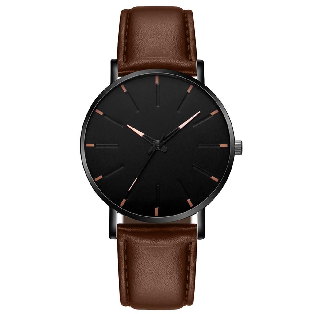 Sleek Couple Men's Watch Rose Gold Frame White Dial Black Leather Strap Minimalist Design Stylish Precise Fashionable Wristwatch