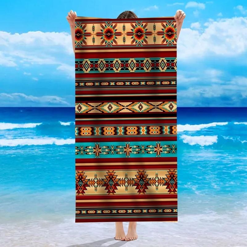 Vintage Geometric Beach Towel Boho Ethnic Beach Blanket Soft Quick Dry Absorbent Sand Free Swim Towel for Summer Vacation