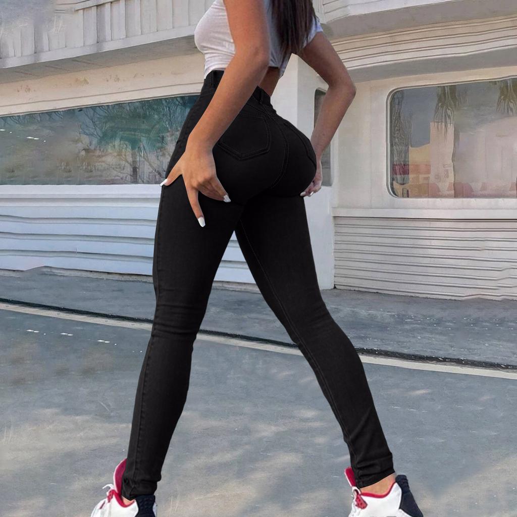 Ladies' Color Casual Pants Versatile Slim Fit Straight Leg Denim Jeans