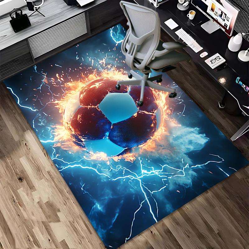 Soccer ball Fire Crystal Velvet Office chair mat Area Rug - Non-Slip, Floor Mat, Office Desk Chair Rugs,Christmas Gift-1106109