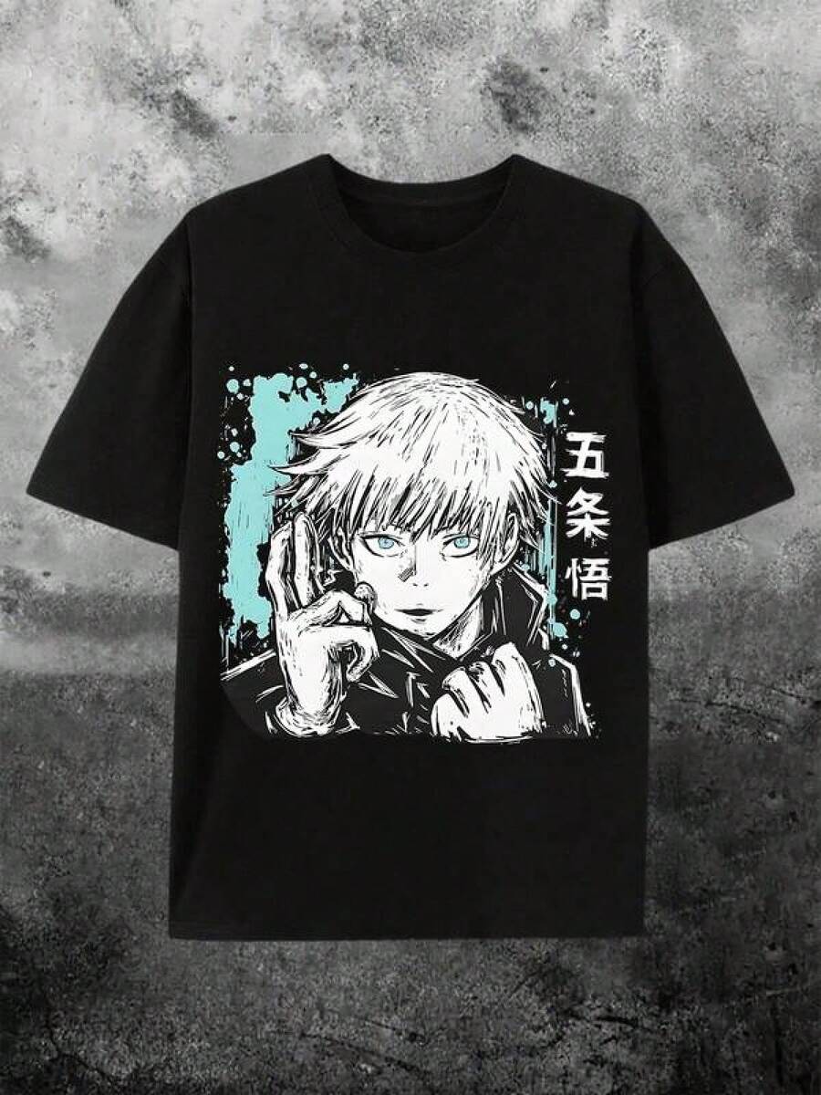 Men s Pure Cotton T-Shirt 100% Pure Cotton, Cartoon Anime Character Gojo Sato Printed For Summer Wear S