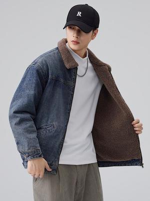 2025 Men's Trendy Casual Denim Jacket - Winter Lambswool Thickened, Warm Plus Velvet
