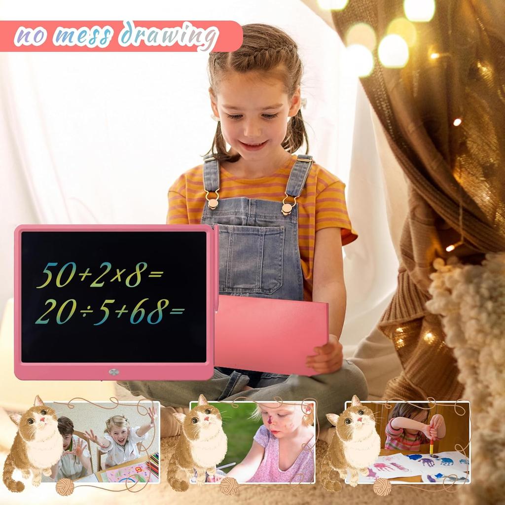 Colourful LCD Writing Board Children 15 Inch Painting  Tablet Ektronic Graphic Tablet 3-12 Year Old Girls Boys Children Toy Gifts (Pink)