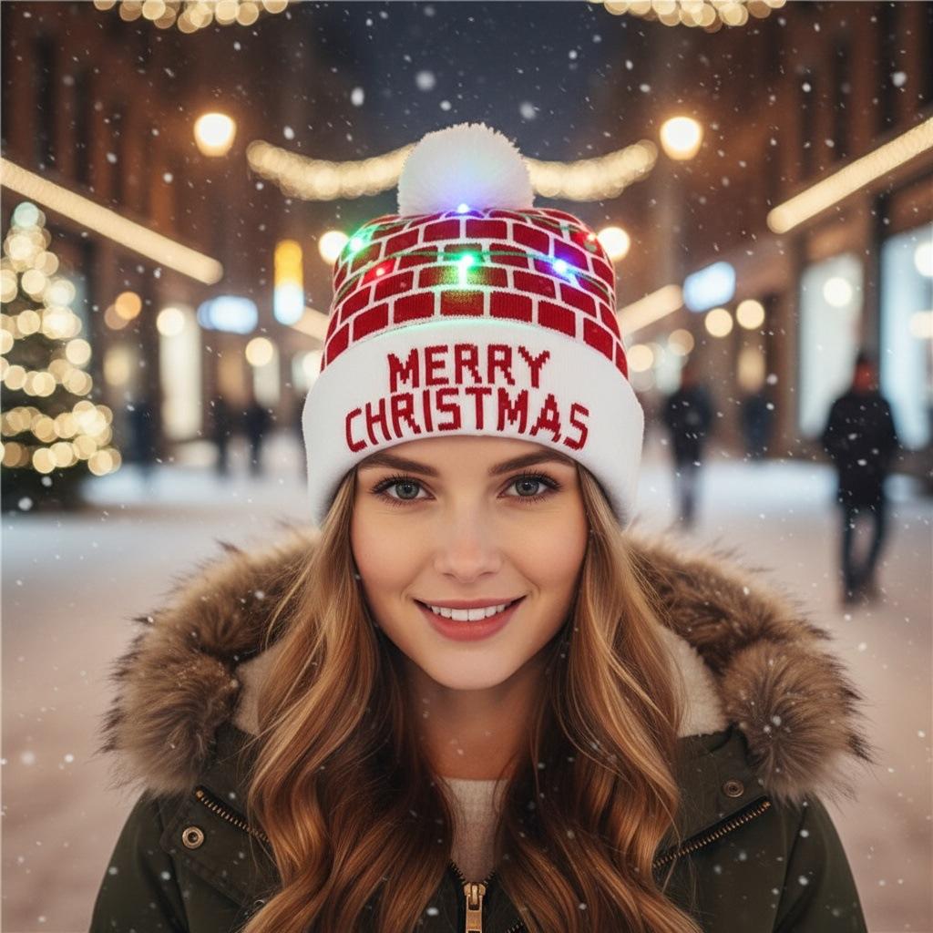 High Quality Christmas Knit Winter Hat Santa's Hat Party Supplies for Adults Festive Xmas LED Decorated Sweater Beanie