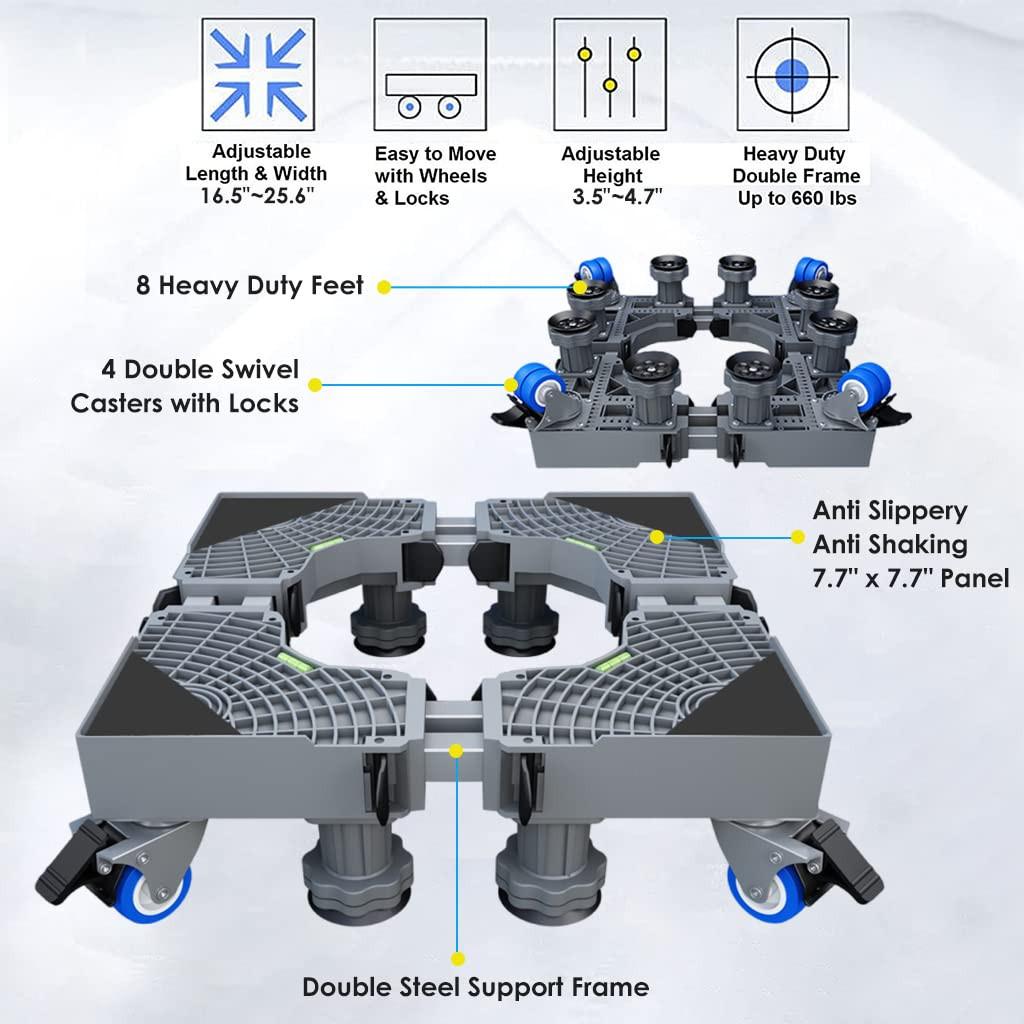 Suport Universal pentru Mașină de Spălat Uscător Reglabil Heavy Duty Suport pentru Frigider Bază Suport din Oțel Inoxidabil