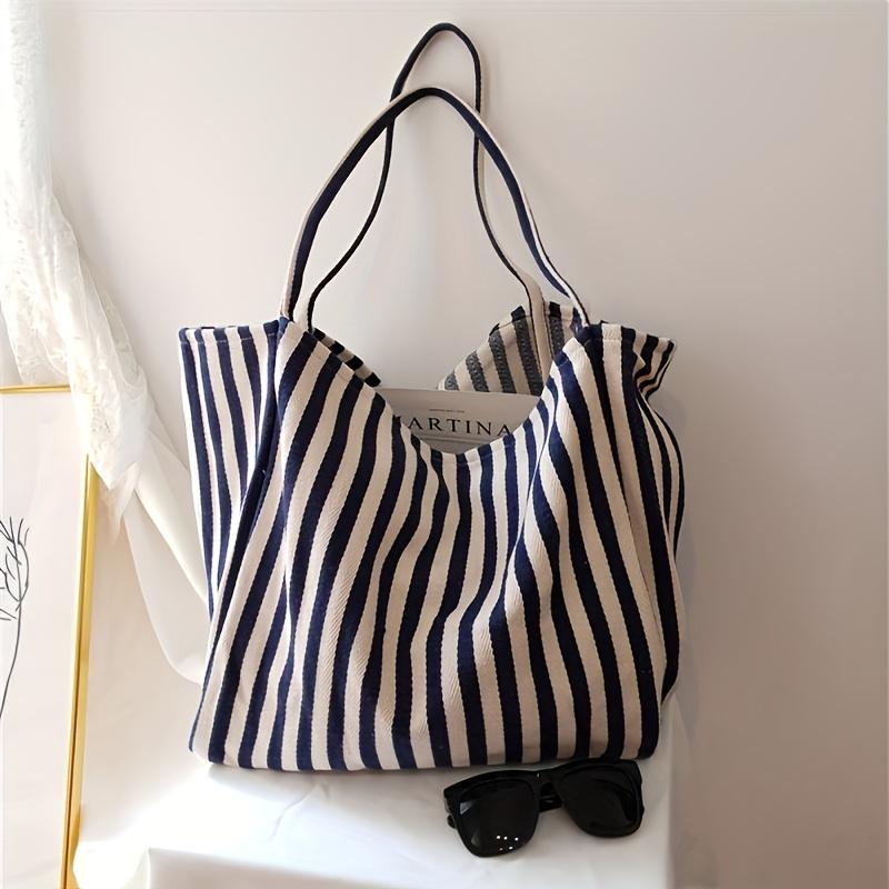 

Women s Vintage Striped Tote Bag Large Capacity Open Top Unlined Shoulder Bag for Campus, Travel, Beach & Shopping Durable Casual Chic Striped Design синий