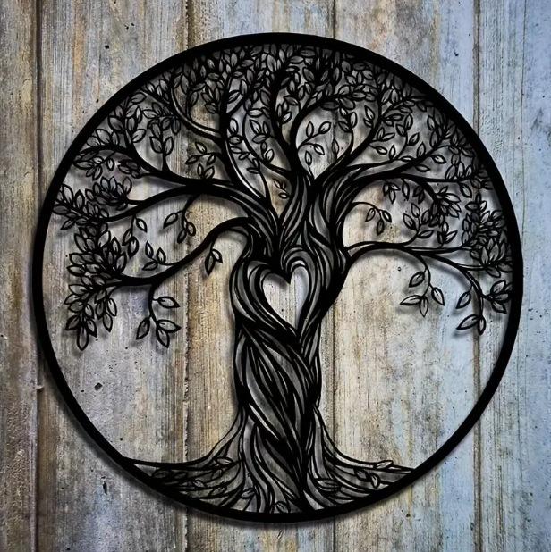 Heart-Shaped Tree of Life Black Metal Wall Decor for Bedroom & Living Room