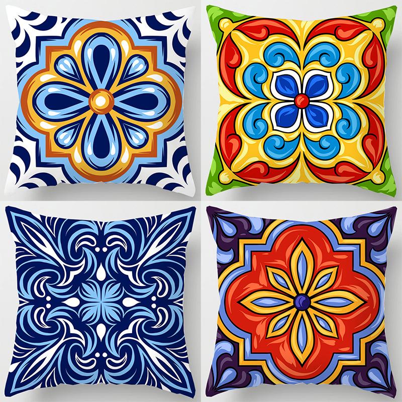 

Красочная наволочка с национальным цветочным антикварным фарфоровым принтом, удобный чехол для дивана, автомобильного сиденья, богемный хиппи, домашний декор