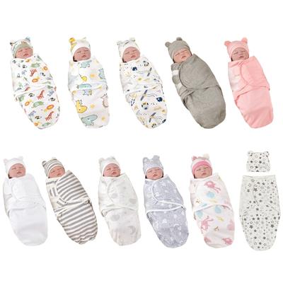 Anti-kick Cotton Baby Blanket Set with Matching Hat Soft Breathable Sleepsack 0-3 Months Newborns Wrap Towel & Bonnet