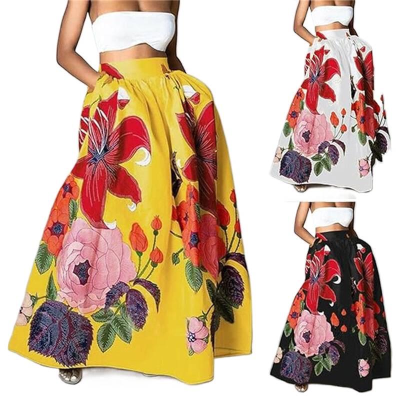 Bohemian Floral High-Waisted Women's Skirts with Pockets