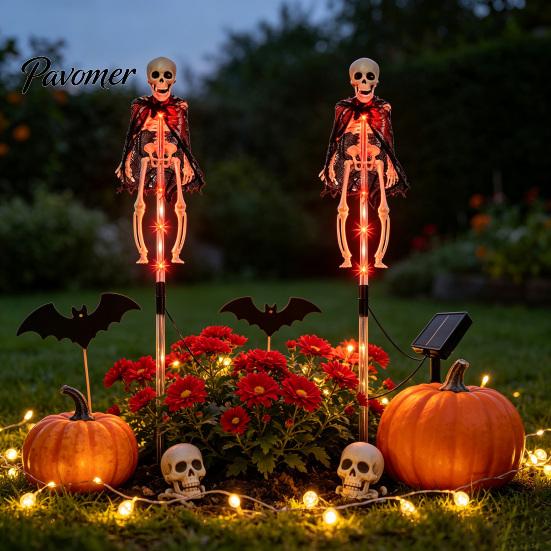 Ossa di Pipistrello 3D Realistiche, Luci Solari da Giardino per Halloween, Decorazioni per Sentieri Scheletriche, Accessori da Cortile Impermeabili a LED, Pali Luminosi Spettrali