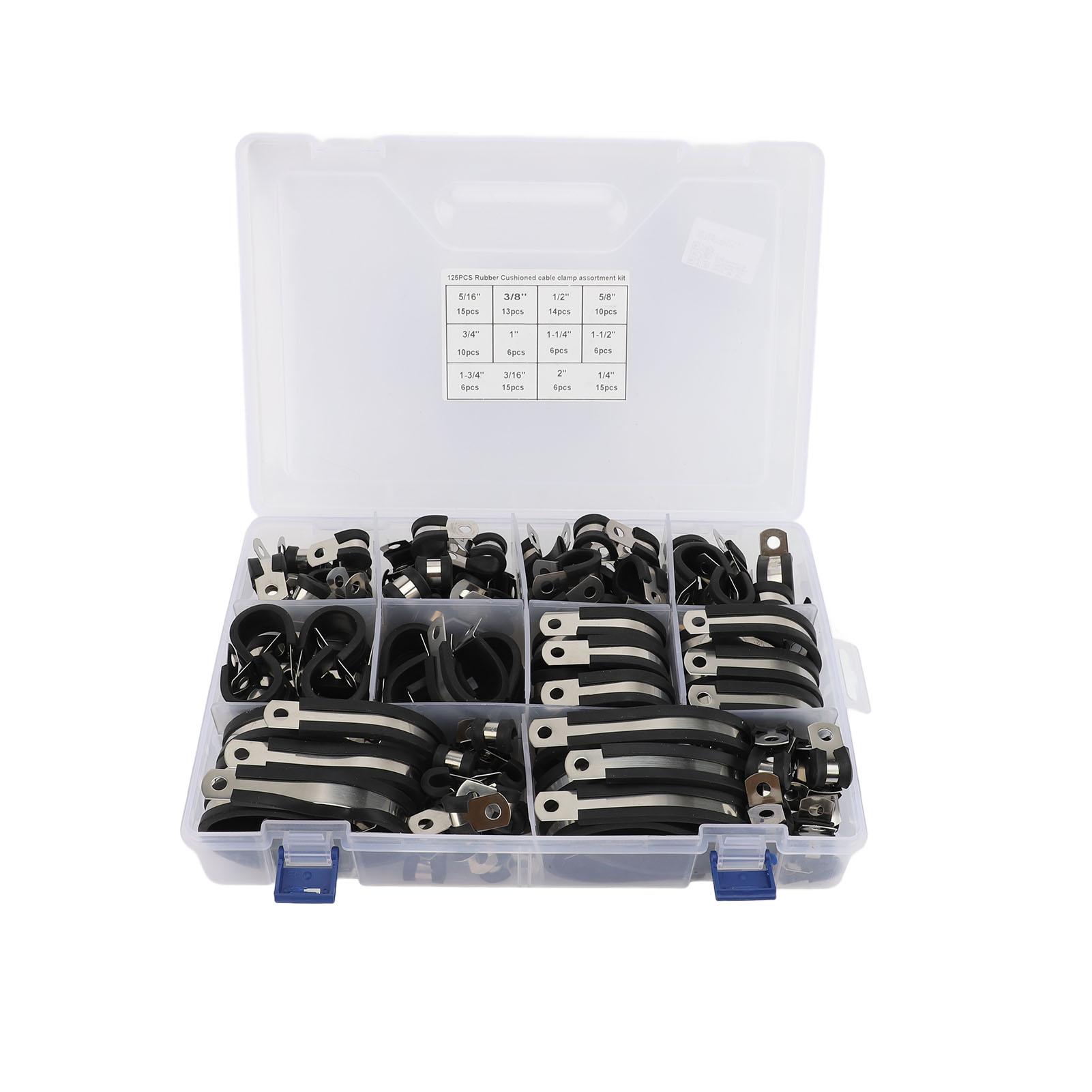 

125 шт. Кабельные зажимы 304 Нержавеющая сталь Изолированная резиновая подушка Клипса Ассортиментный набор для трубы шланга