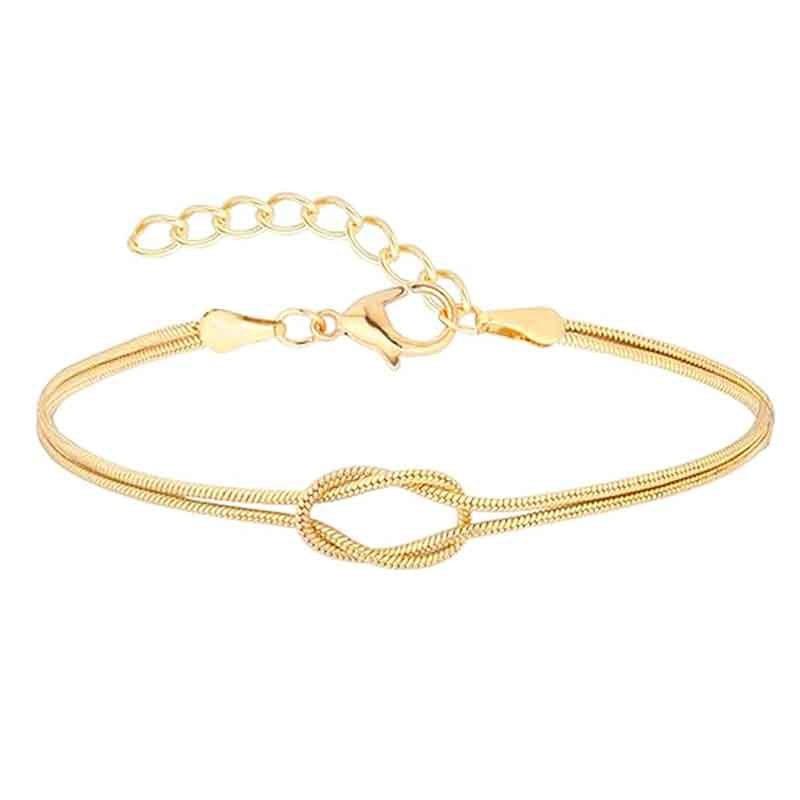 Love Knot Bracelets for Women 14K Gold Plated Dainty Snake Chain Infinity Bracelet Adjustable Stainless Steel Jewelry Gifts
