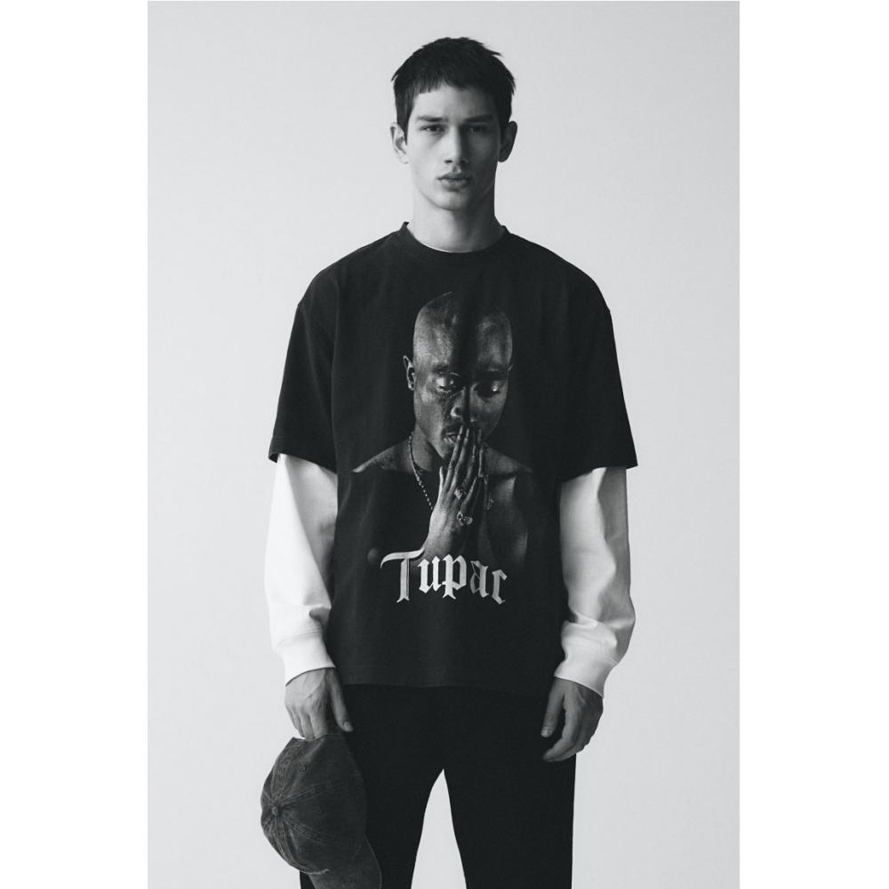 

Футболка свободного покроя с принтом HM, черная, 2pac