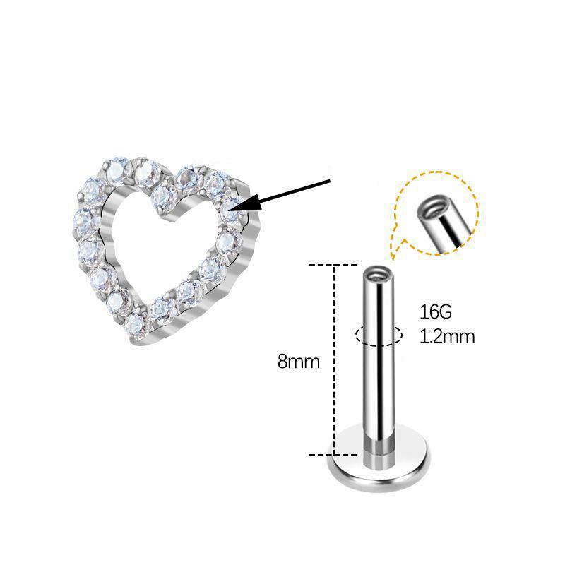 Titanium Alloy Earrings Jewelry Women Personality love Diamond Body Piercing Tongue Nail Nose Nail Ear Jewelry