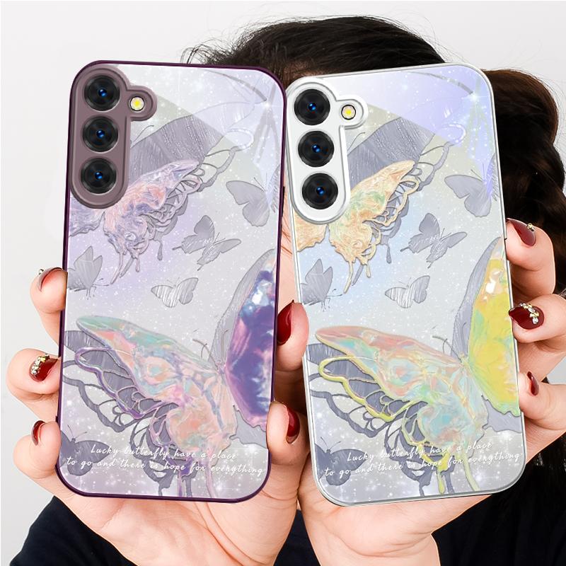 Lucky Butterfly Painting For Samsung S26 S22 S8 S9 S10 S20 Ultra S21 Pro S22 Plus S23 FE S24Ultra S25 Edge S24+ Glass Phone Case