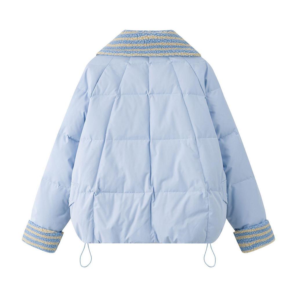 Women's Short Down Cotton Coat: Lamb Wool Loose Winter Jacket, Korean Style Thick Spandex Bread Coat