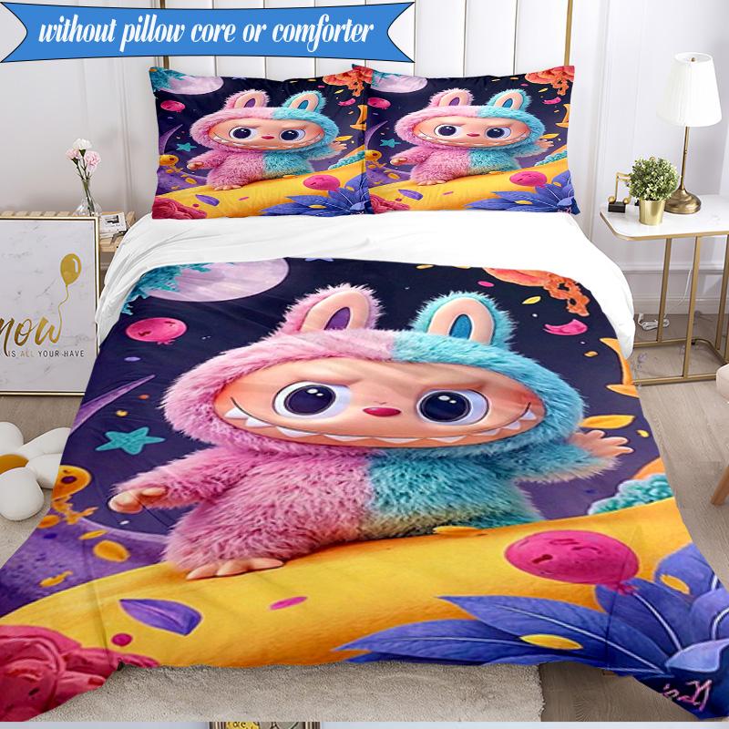 Labu-bu Friends Adventure 3pcs K-pop music group Bedding set,Ideal for Bedroom, Dormitory,Including Duvet Cover And 2pcs Pillowcases,Fan gifts