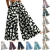Women's High Waist Wide Leg Pants Loose Fit Lightweight Breathable Floral Print Casual Palazzo Trousers for Summer
