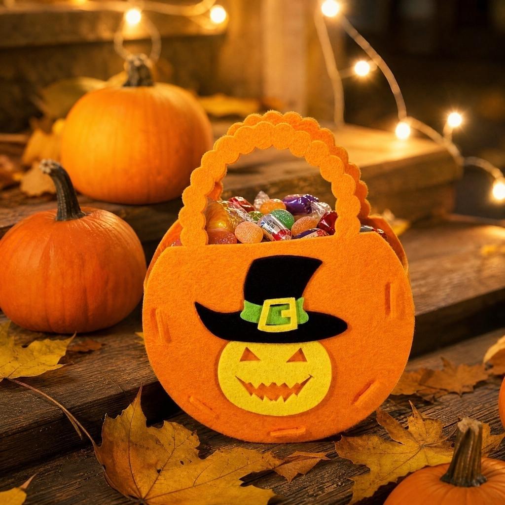 Kids Halloween Pumpkin Candy Bag Gift Bag with Handles 3D Design